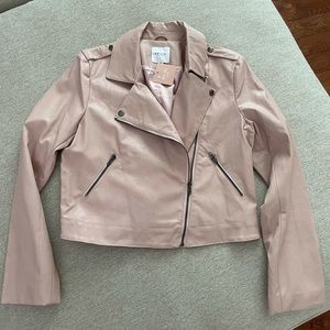 Blush pink faux leather moto jacket, M